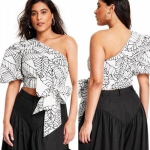 NWOT Sketch Palm Leaf Print Wrap Tie One Shoulder Top - Fe Noel x Target Size 2